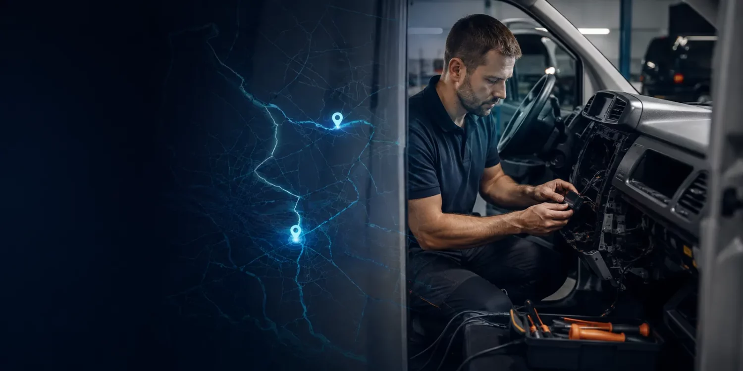 Technicien TSECUR installant un traceur GPS dans un véhicule au Luxembourg